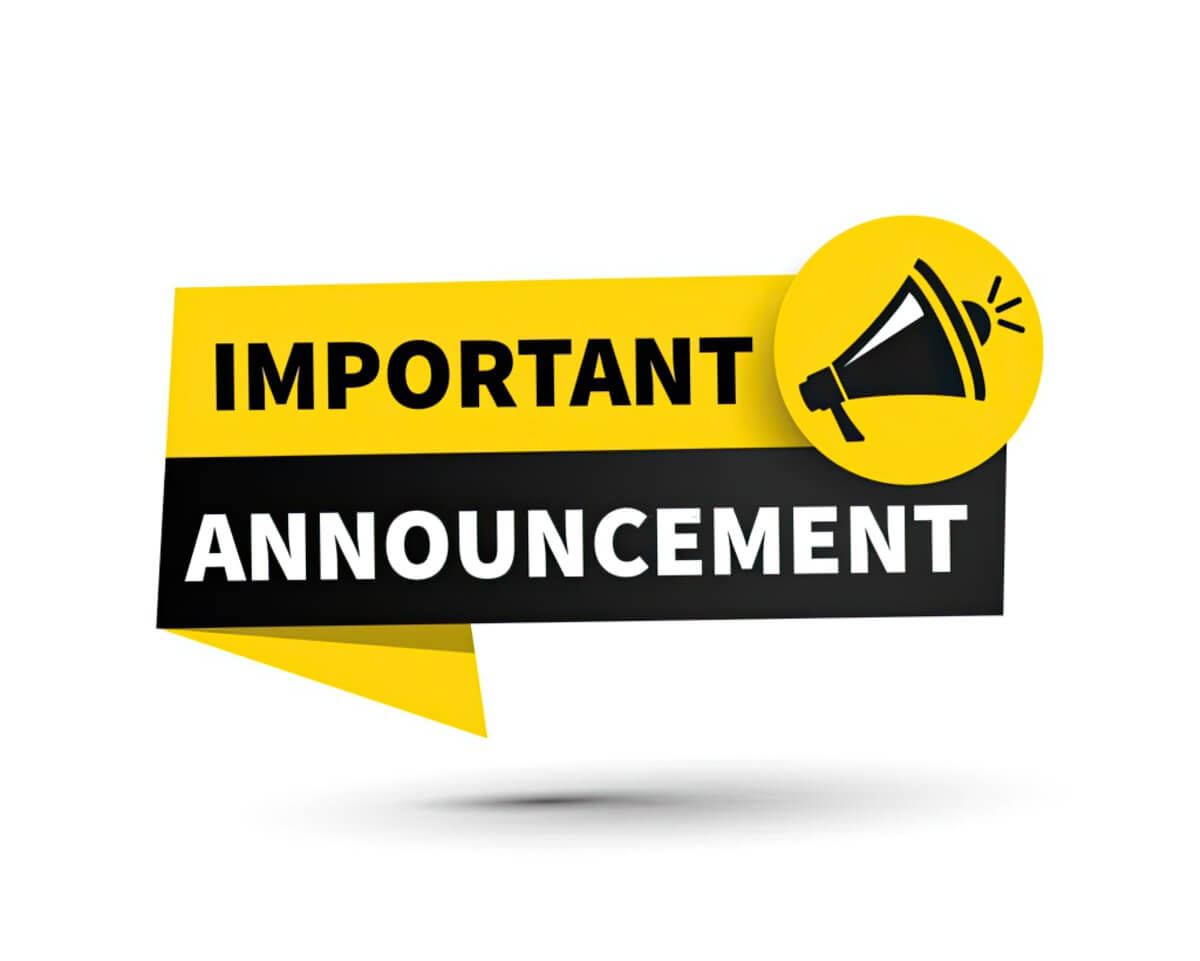 An illustration of a banner with the words "important announcement" and a megaphone icon
